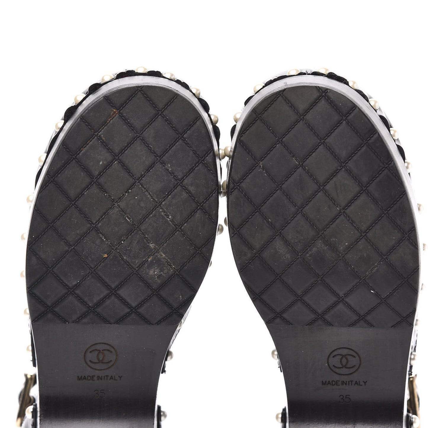 Patent Calfskin Pearl Ankle Wrap Clogs 35 Black