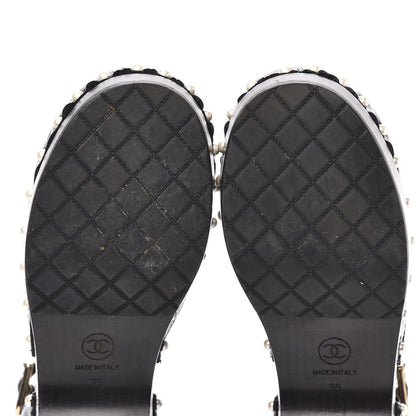 Chanel Patent Calfskin Pearl Ankle Wrap Clogs 35 Black 6 of 9