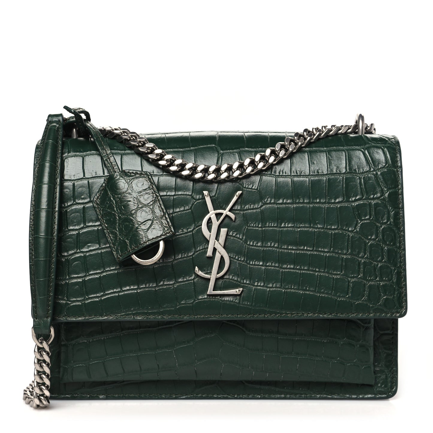 Calfskin Crocodile Embossed Medium Monogram Sunset Dark Green