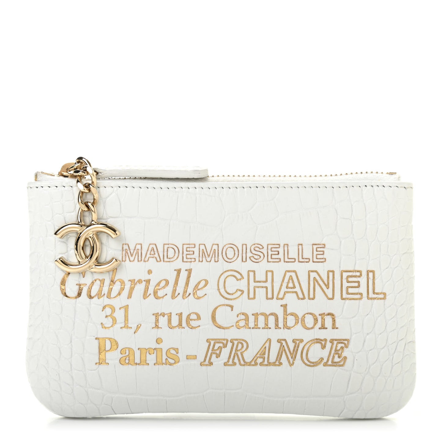 Calfskin Crocodile Embossed Cocodile Cosmetic Case White Gold