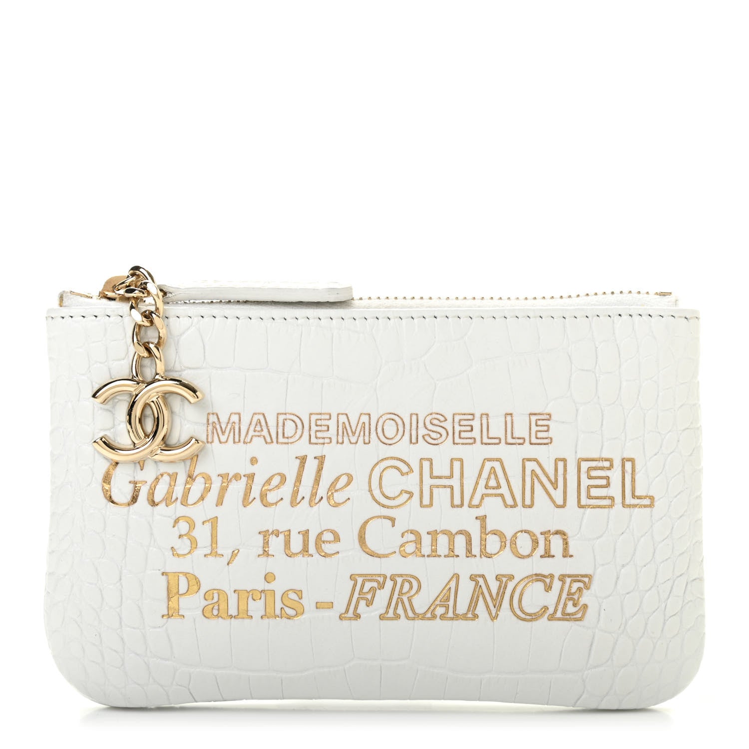 Chanel Calfskin Crocodile Embossed Cocodile Cosmetic Case White Gold 1 of 9