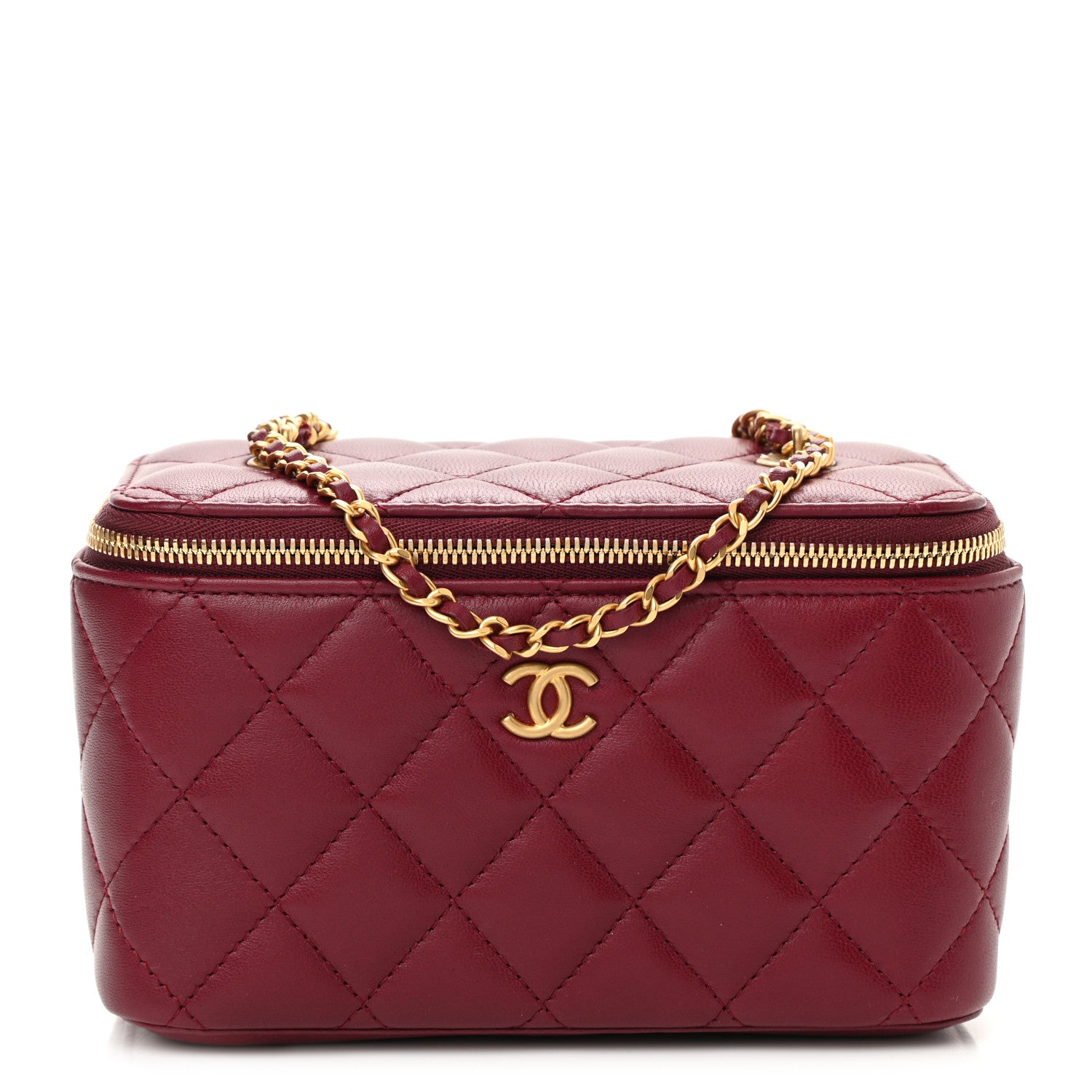 Chanel Lambskin Quilted Small Vanity Case With Chain Dark Red 1 of 10