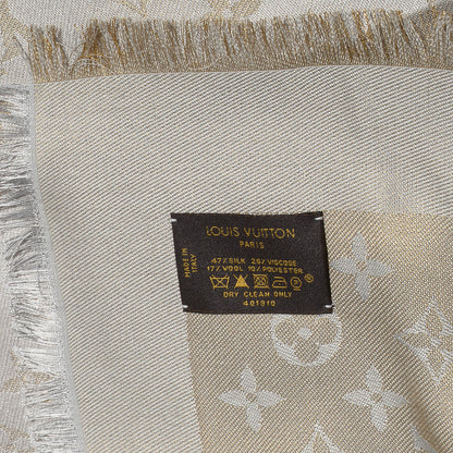 Louis Vuitton Monogram Silk Wool Shine Shawl Beige 5 of 5