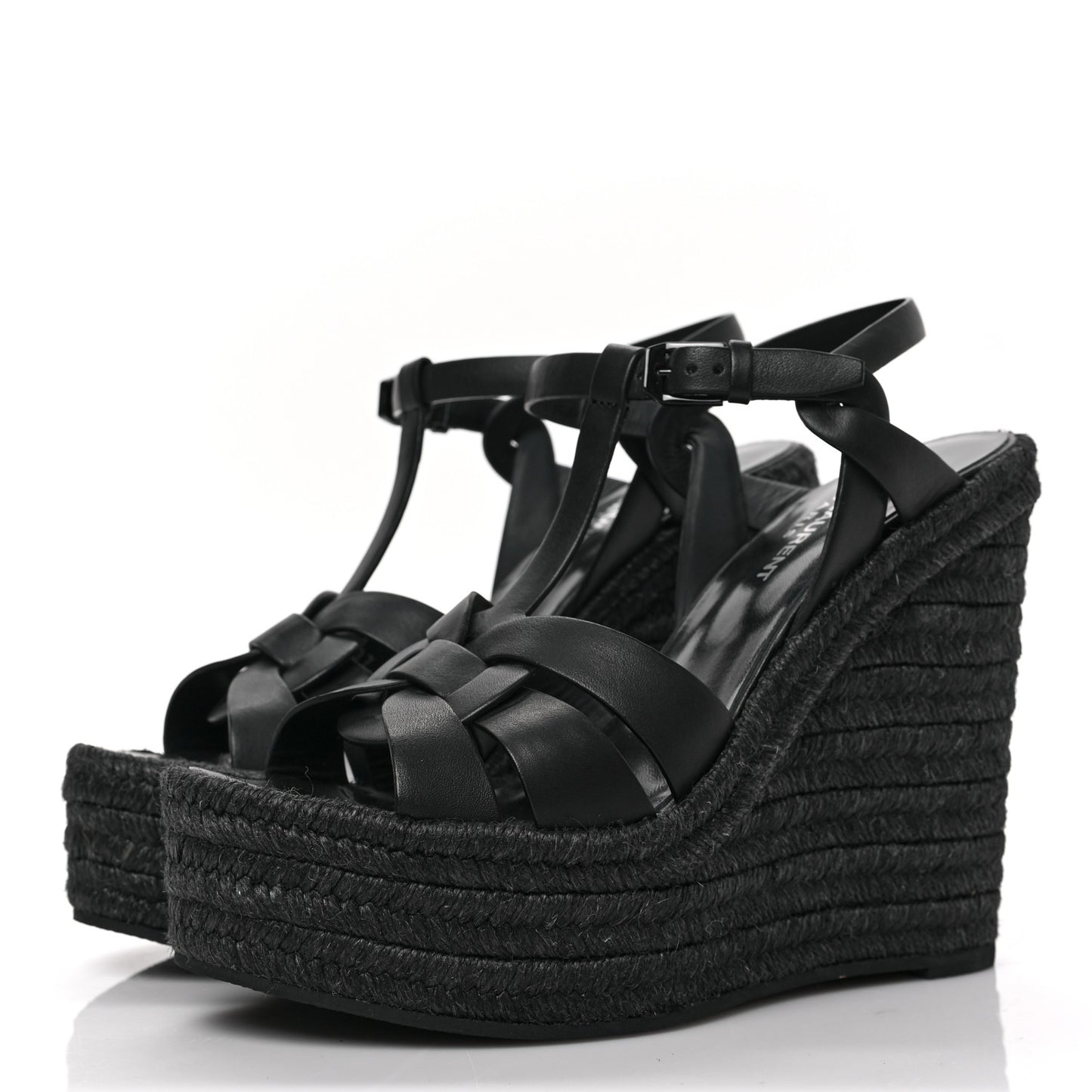 Calfskin Tribute 95 Platform Espadrille Wedge Sandals 37 Black