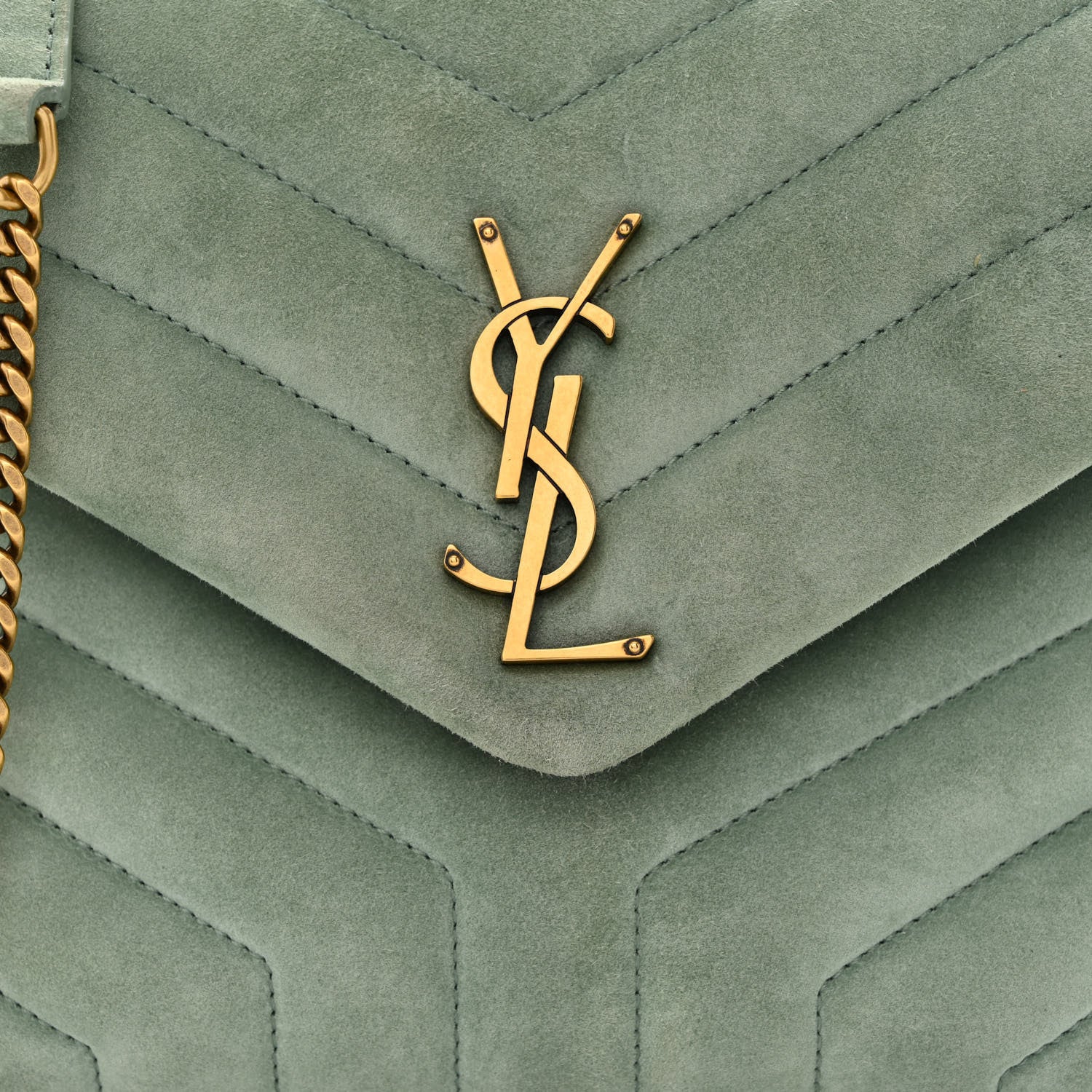 Saint Laurent Suede Calfskin Y Quilted Monogram Small Loulou Chain Satchel Vert Opaline 8 of 10