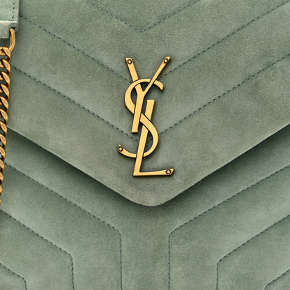 Saint Laurent Suede Calfskin Y Quilted Monogram Small Loulou Chain Satchel Vert Opaline 8 of 10