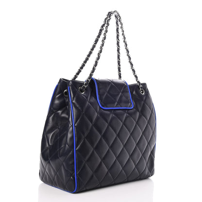 Chanel Lambskin Quilted CC Shopping Tote Navy Blue 3 of 7