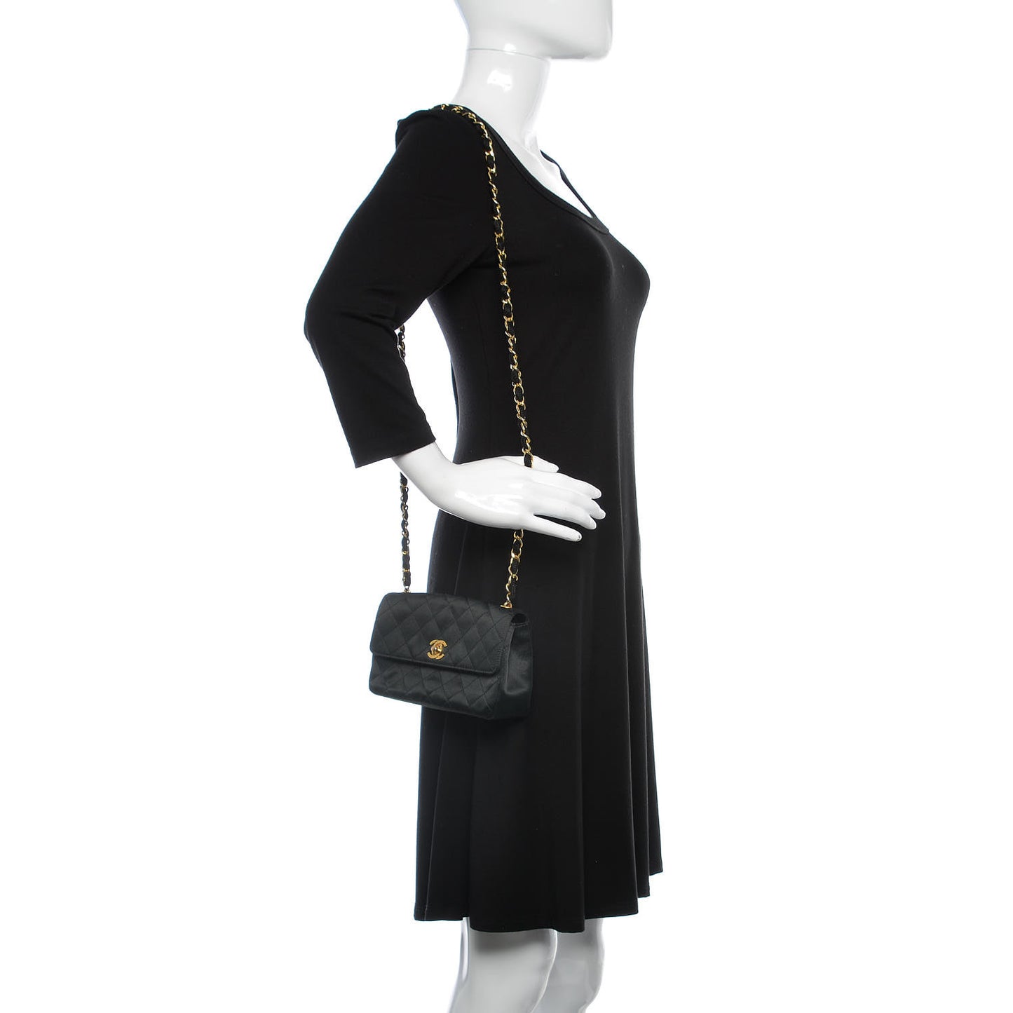 Satin Quilted Mini Flap Black