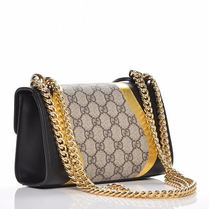 Gucci Calfskin GG Supreme Monogram Small Padlock Shoulder Bag Black Gold 3 of 8