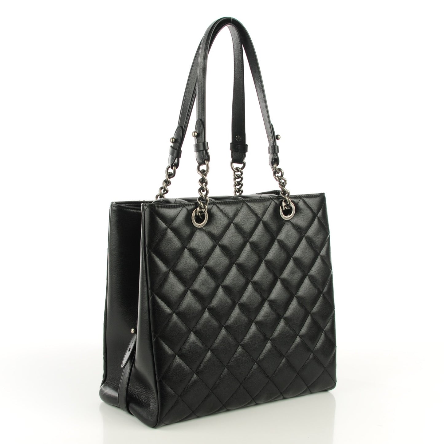 Metallic Goatskin Quilted Small City Rock Shopping Tote Black