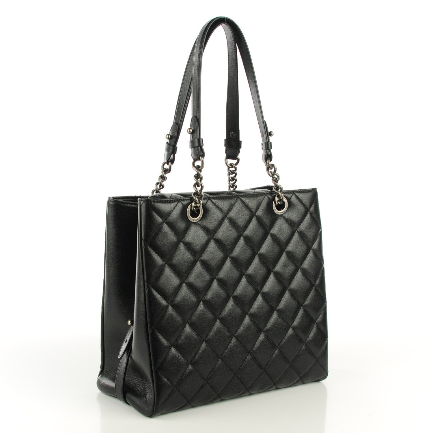 Chanel Metallic Goatskin Quilted Small City Rock Shopping Tote Black 3 of 7