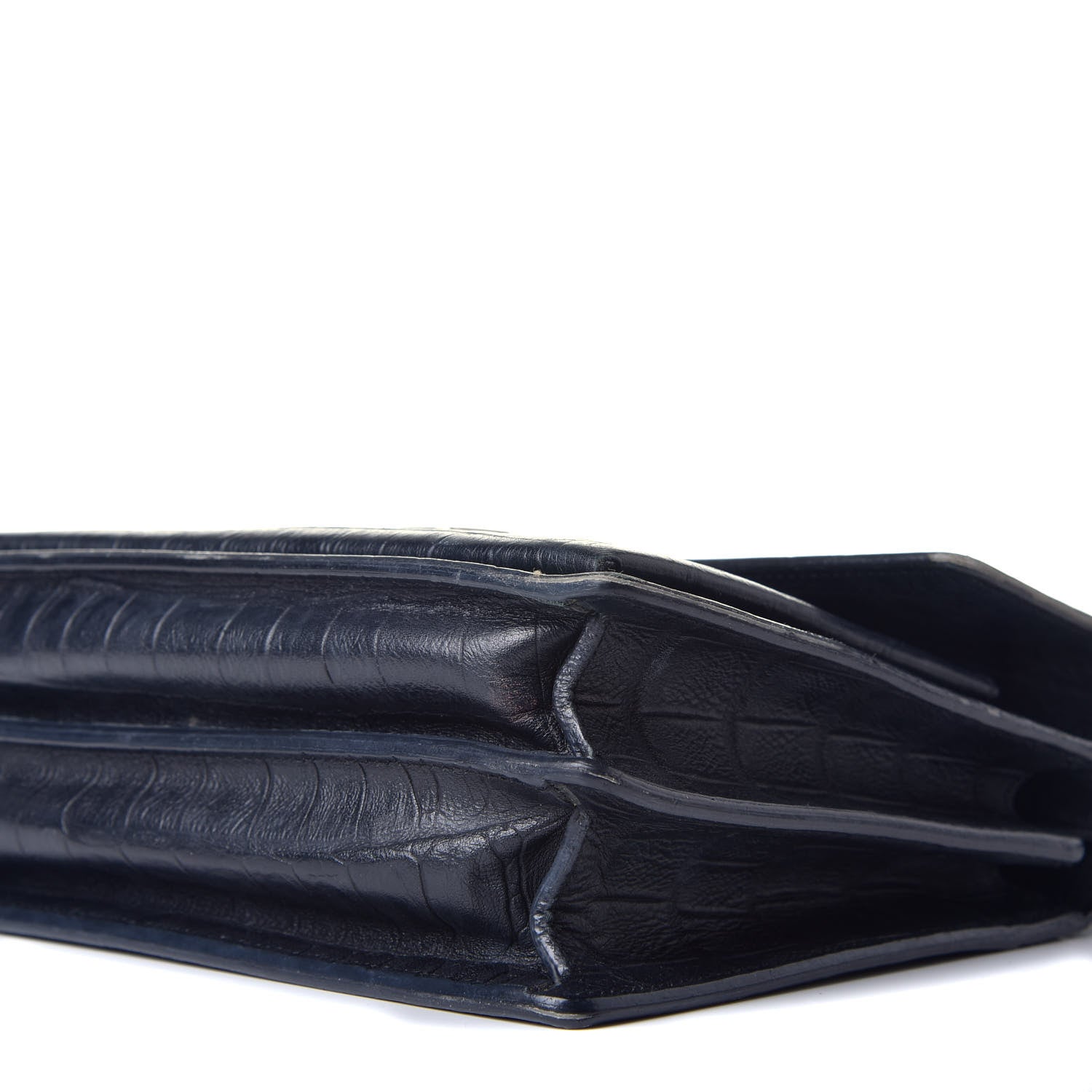 Saint Laurent Calfskin Crocodile Embossed Medium High School Satchel Navy 8 of 10