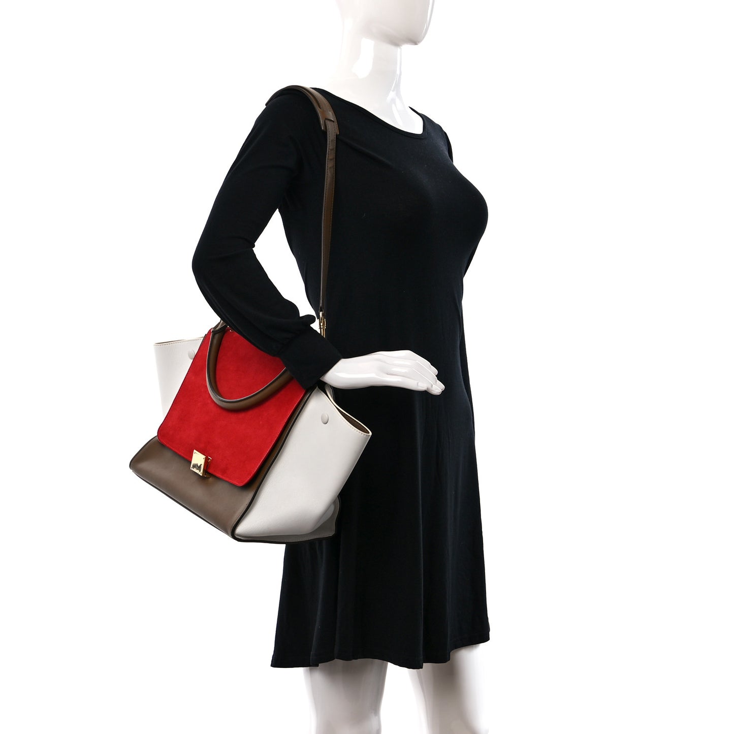 Smooth Calfskin Suede Medium Tri-Color Trapeze Vermillion
