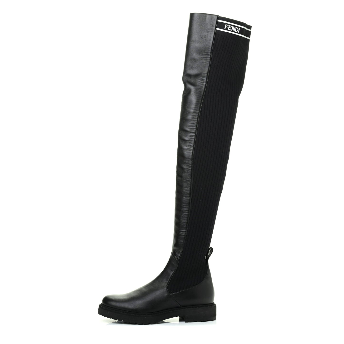 Nappa Stretch Fabric Logo Rockoko Thigh High Boots 36 Black White
