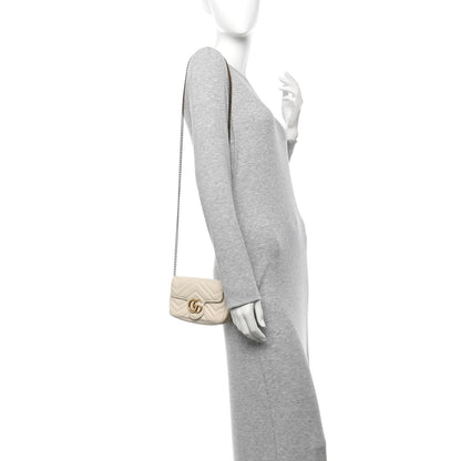 Gucci Calfskin Matelasse Super Mini GG Marmont Shoulder Bag White 2 of 11