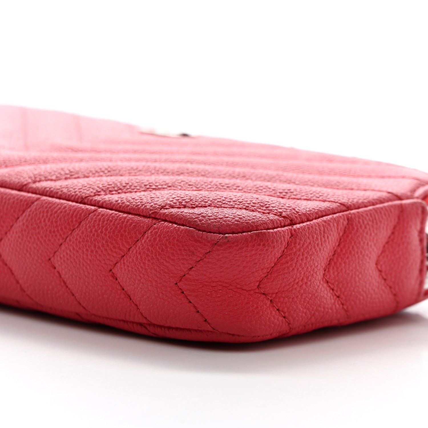 Chanel Caviar Chevron Quilted Small Clutch With Chain Light Red 11 of 15
