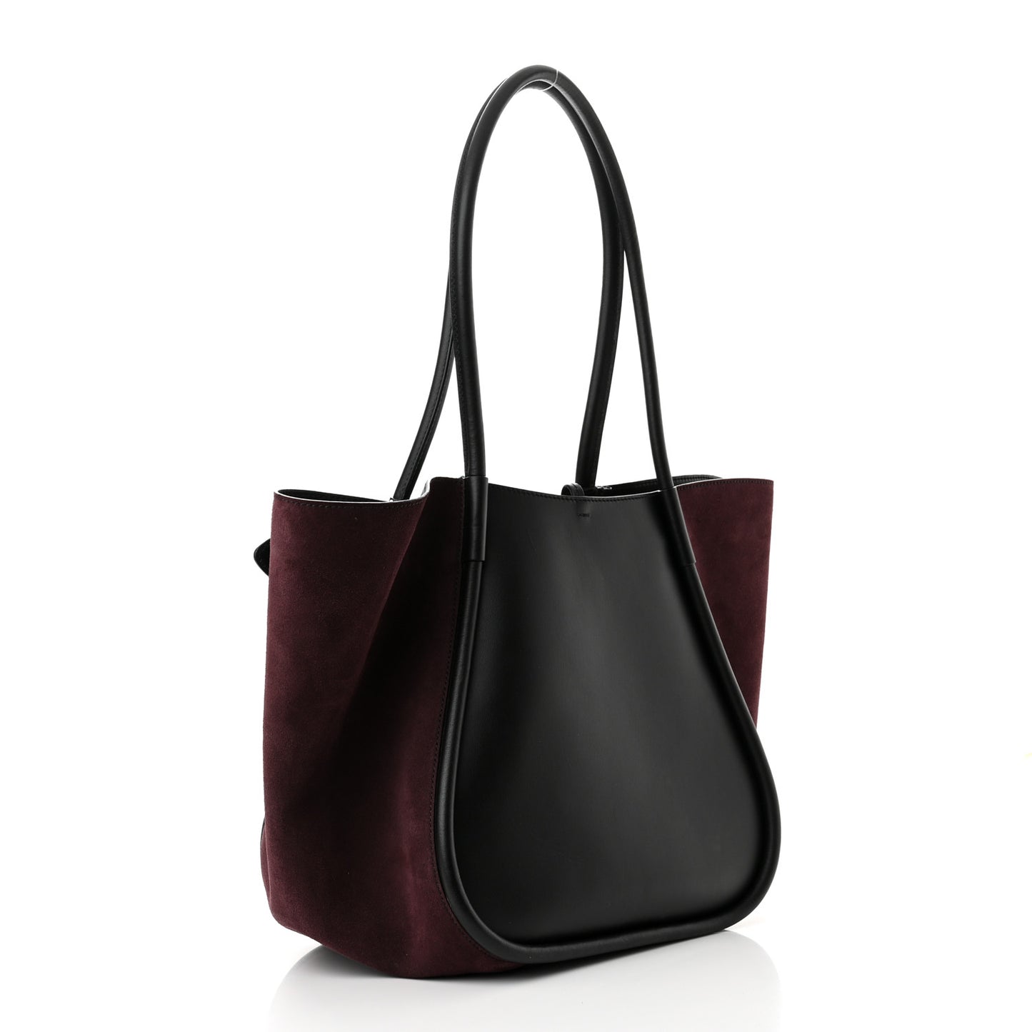 Calfskin Suede Ruched Tote Black Chocolate Plum