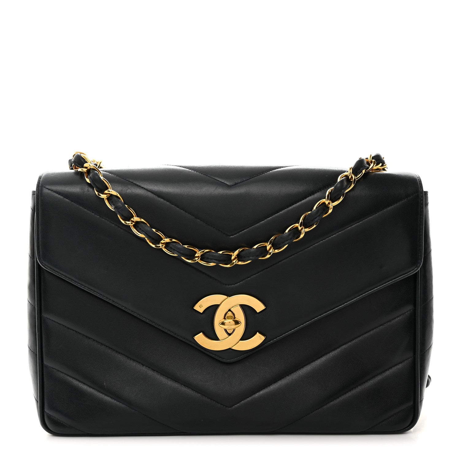 Chanel Lambskin Chevron Quilted Jumbo Single Flap Navy 1 of 11
