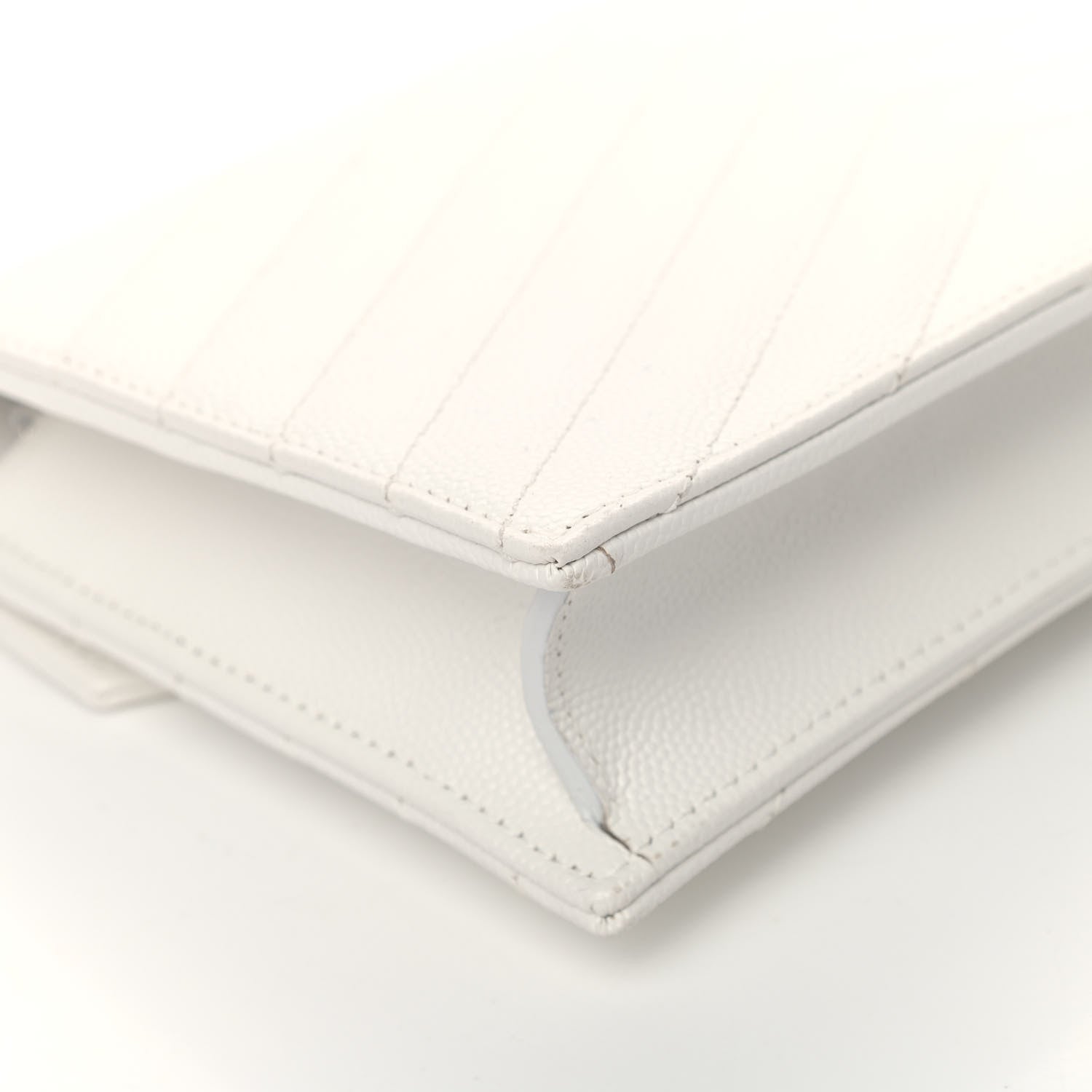 Saint Laurent Grain De Poudre Matelasse Chevron Monogram Envelope Chain Wallet Optical White 7 of 11
