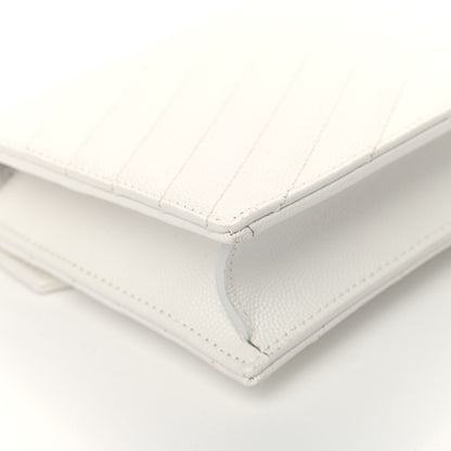 Saint Laurent Grain De Poudre Matelasse Chevron Monogram Envelope Chain Wallet Optical White 7 of 11