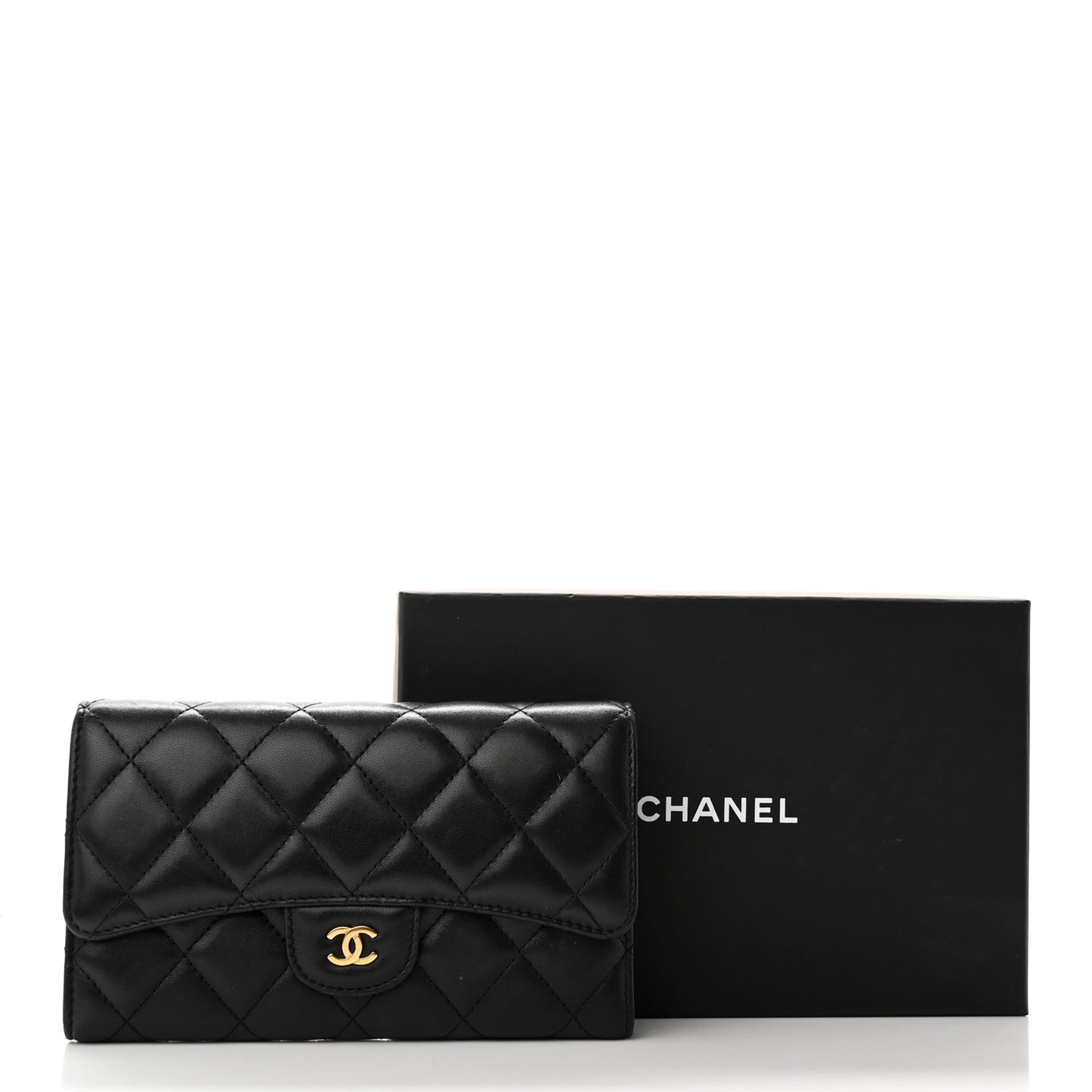 Lambskin Quilted Large Flap Wallet Black