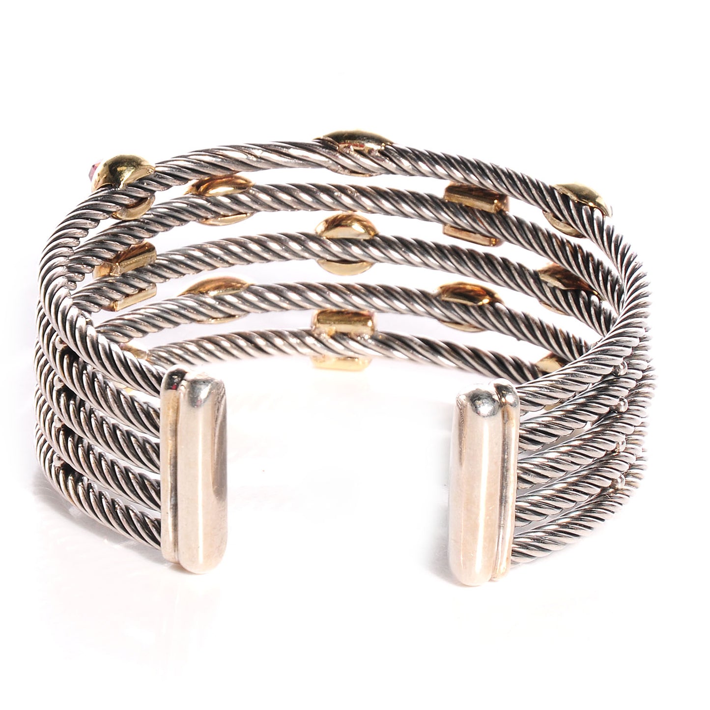 Sterling Silver 18K Yellow Gold Garnet Pink Tourmaline Citrine Carnelian Confetti Five Row Cuff Bracelet