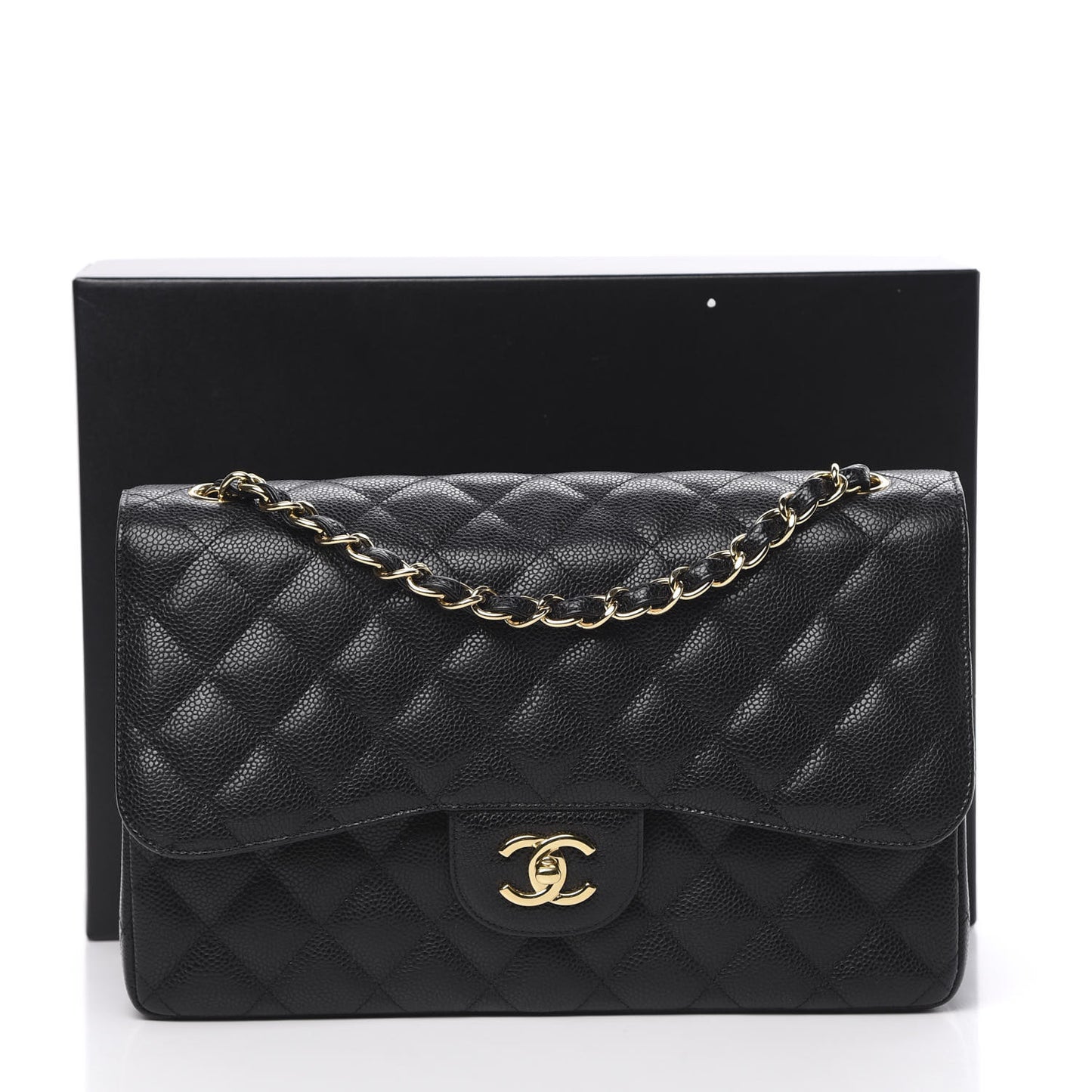 Caviar Quilted Jumbo Double Flap Black