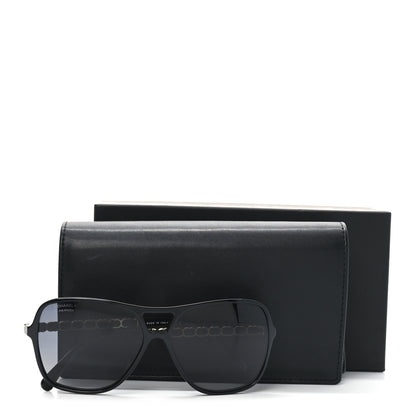 Chanel Metal Calfskin Polarized CC Chain Pilot Sunglasses 5439-Q-A Black 7 of 7