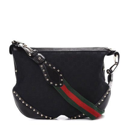 Gucci Monogram Web Studded Pelham Shoulder Bag Black 1 of 11
