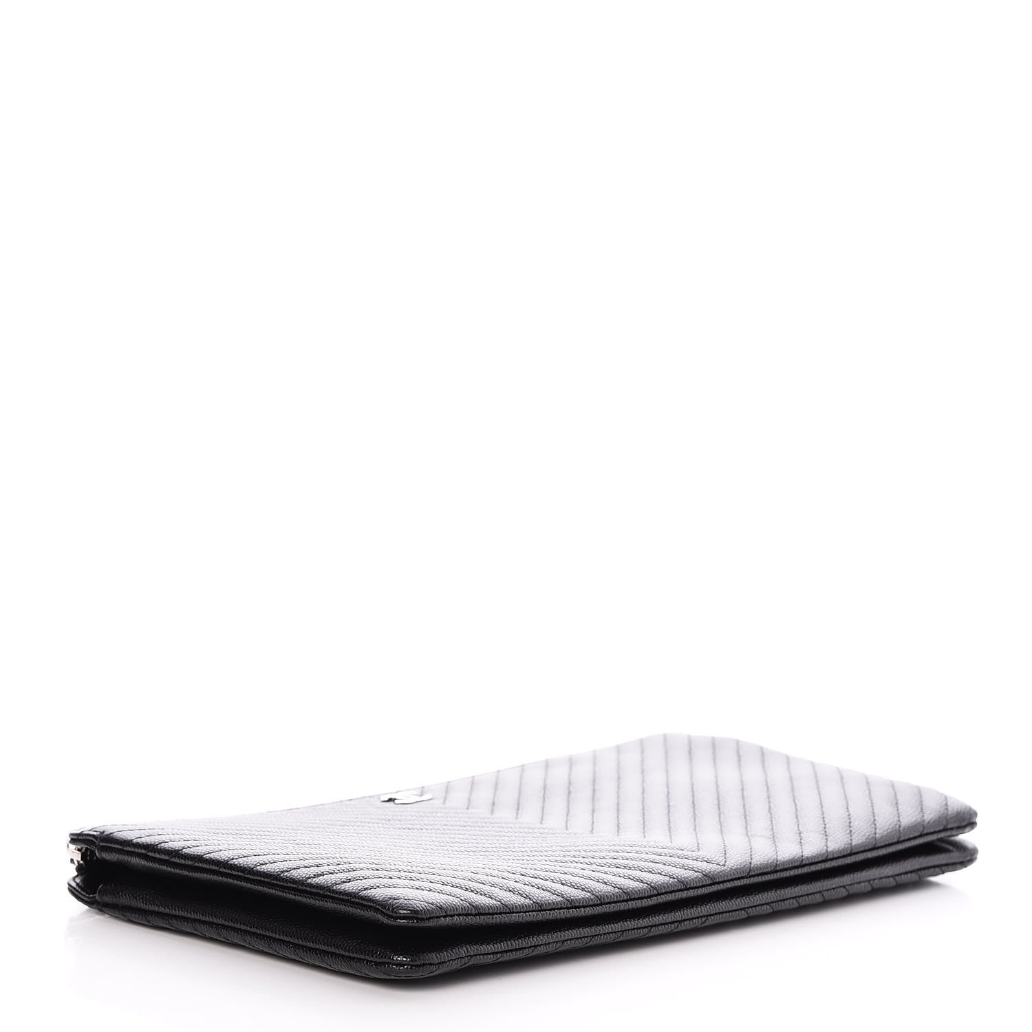 Chanel Caviar Chevron Quilted Large Zipped Clutch Black 4 of 9