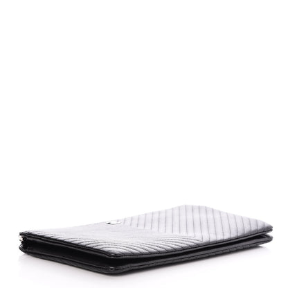 Chanel Caviar Chevron Quilted Large Zipped Clutch Black 4 of 9