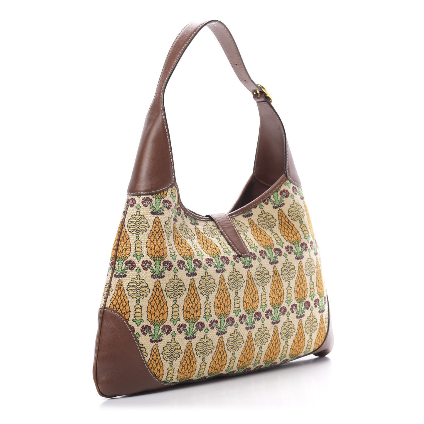 Canvas Pineapple Print Jackie O Bouvier Hobo Brown