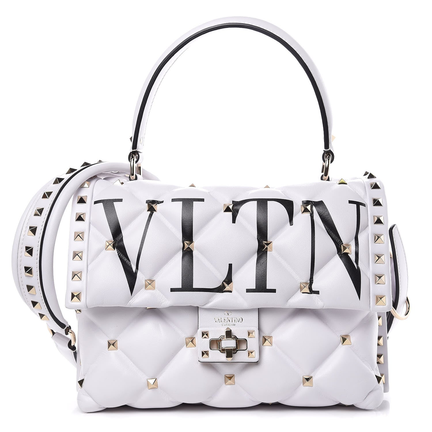 Valentino Garavani Lambskin VLTN Print Candystud Top Handle Bag Optic White Black 1 of 9