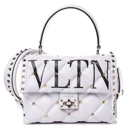 Valentino Garavani Lambskin VLTN Print Candystud Top Handle Bag Optic White Black 1 of 9