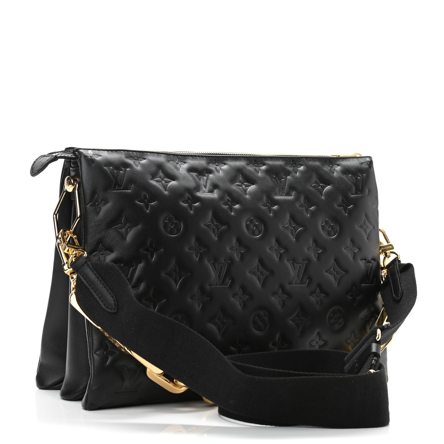 Louis Vuitton Lambskin Embossed Monogram Coussin MM Black 3 of 9