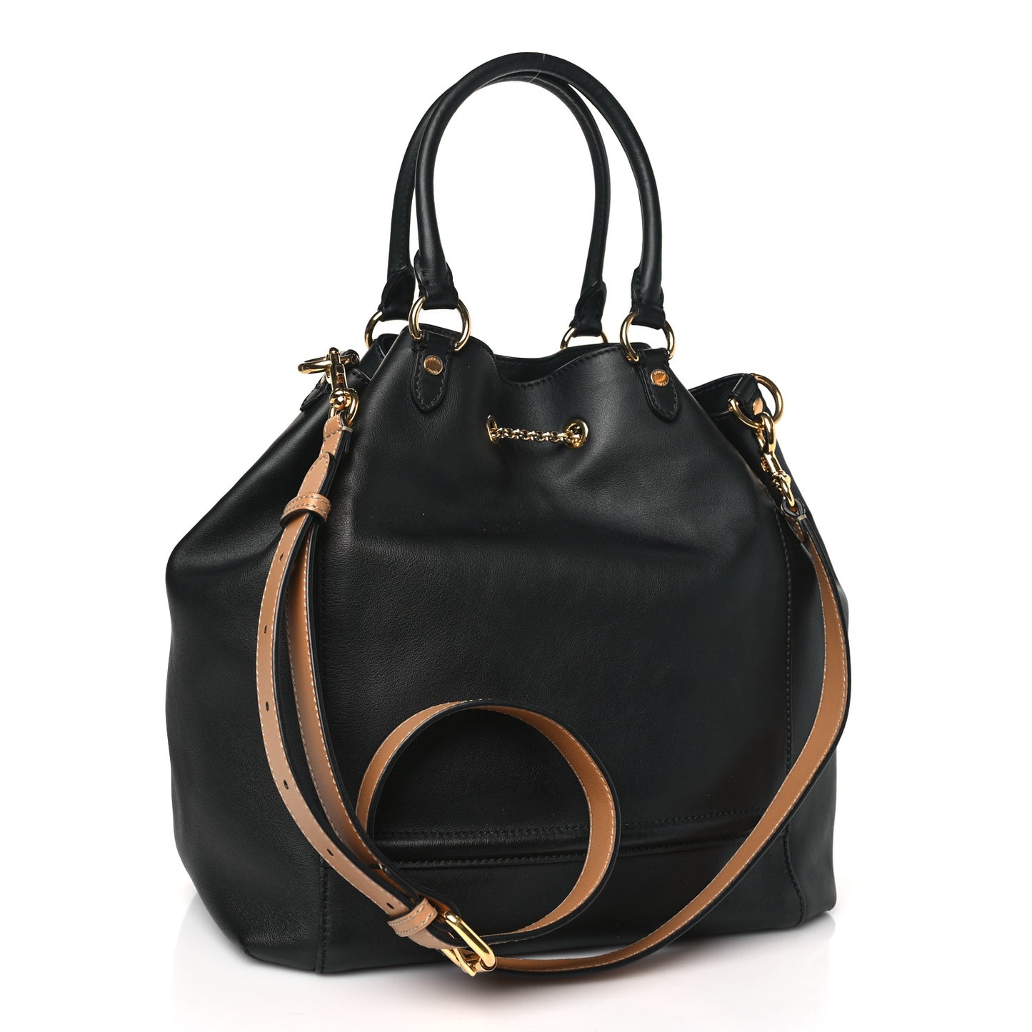 Vitello Grace King Karligraphy Chain Bucket Bag Black Bisquit