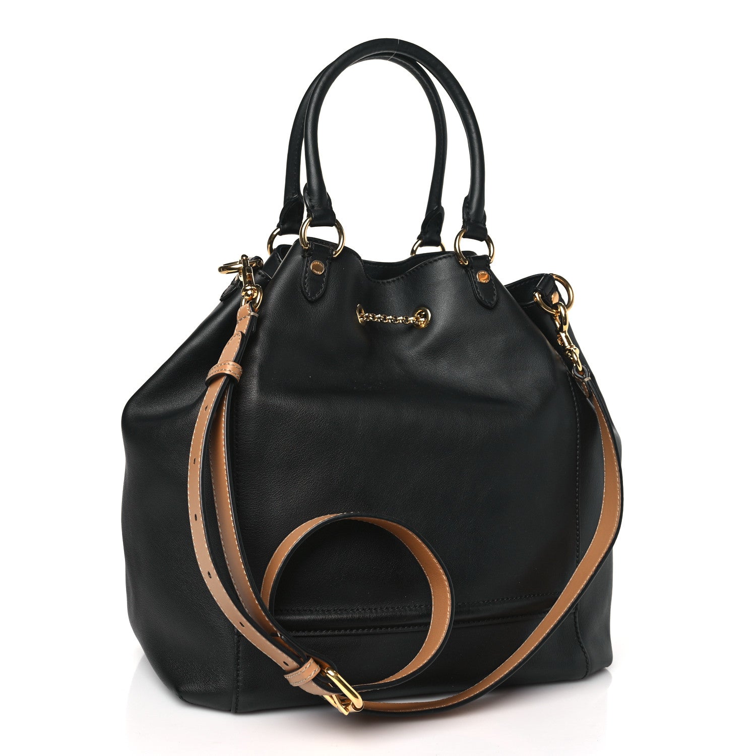 Fendi Vitello Grace King Karligraphy Chain Bucket Bag Black Bisquit 3 of 9