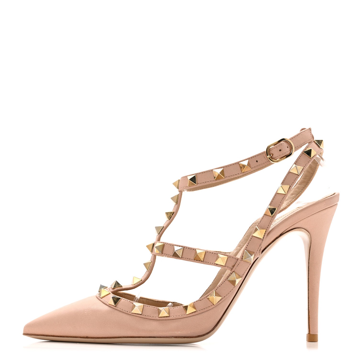 Valentino Garavani Calfskin Nappa Rockstud Ankle Strap Pumps 38.5 Poudre 1 of 12