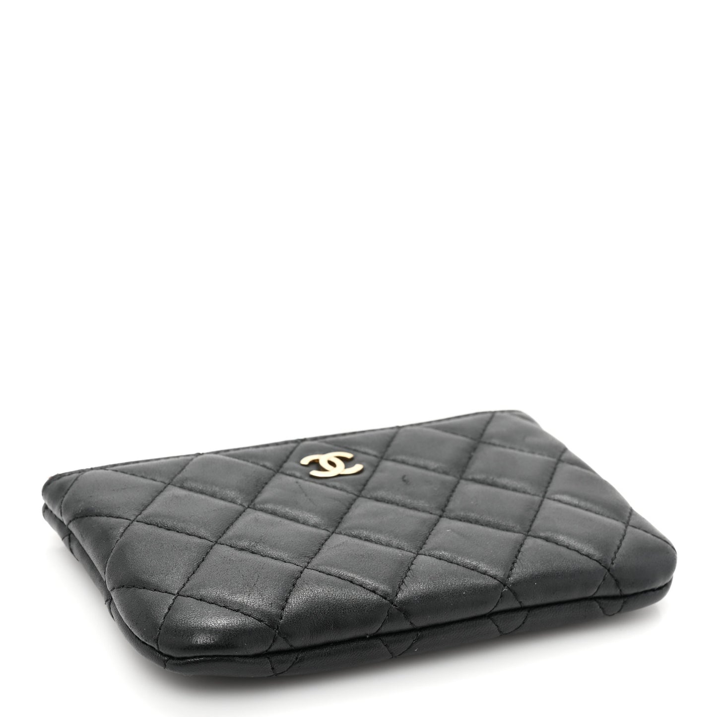 Lambskin Quilted Small Cosmetic Case Black