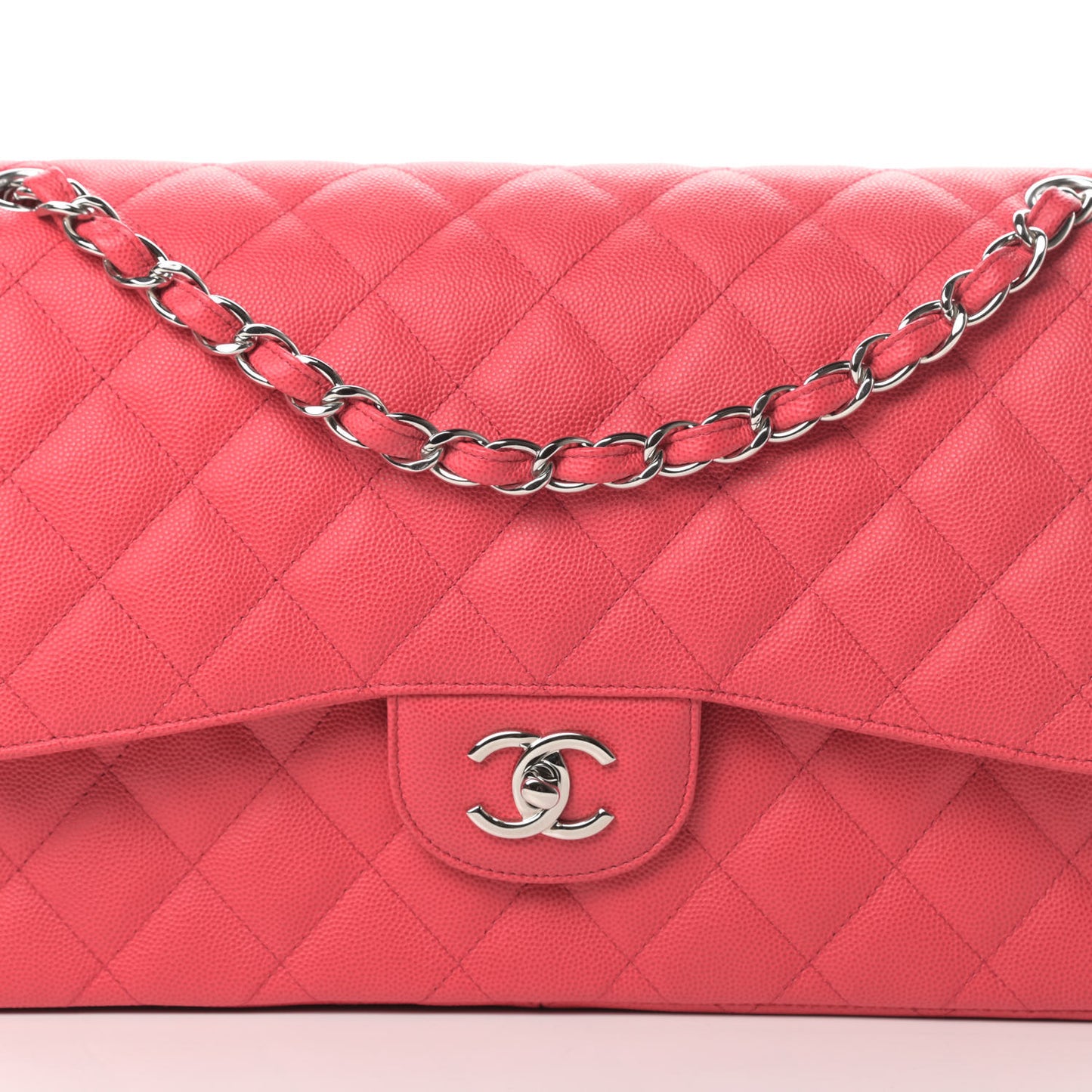 Caviar Quilted Jumbo Double Flap Dark Pink