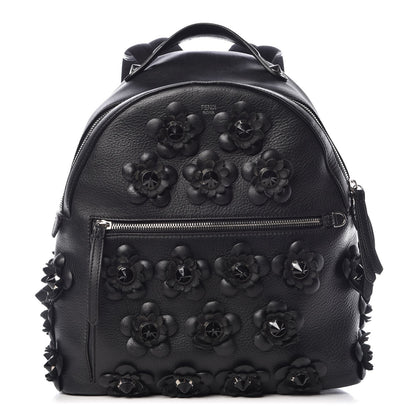 Fendi Vitello Dolce All Over Flowerland Large Backpack Black 1 of 9
