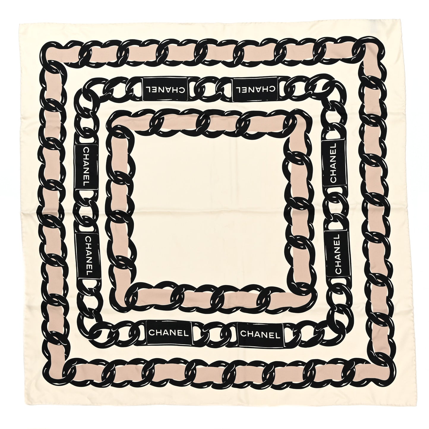 Silk Chain Square Scarf Ecru Beige Black