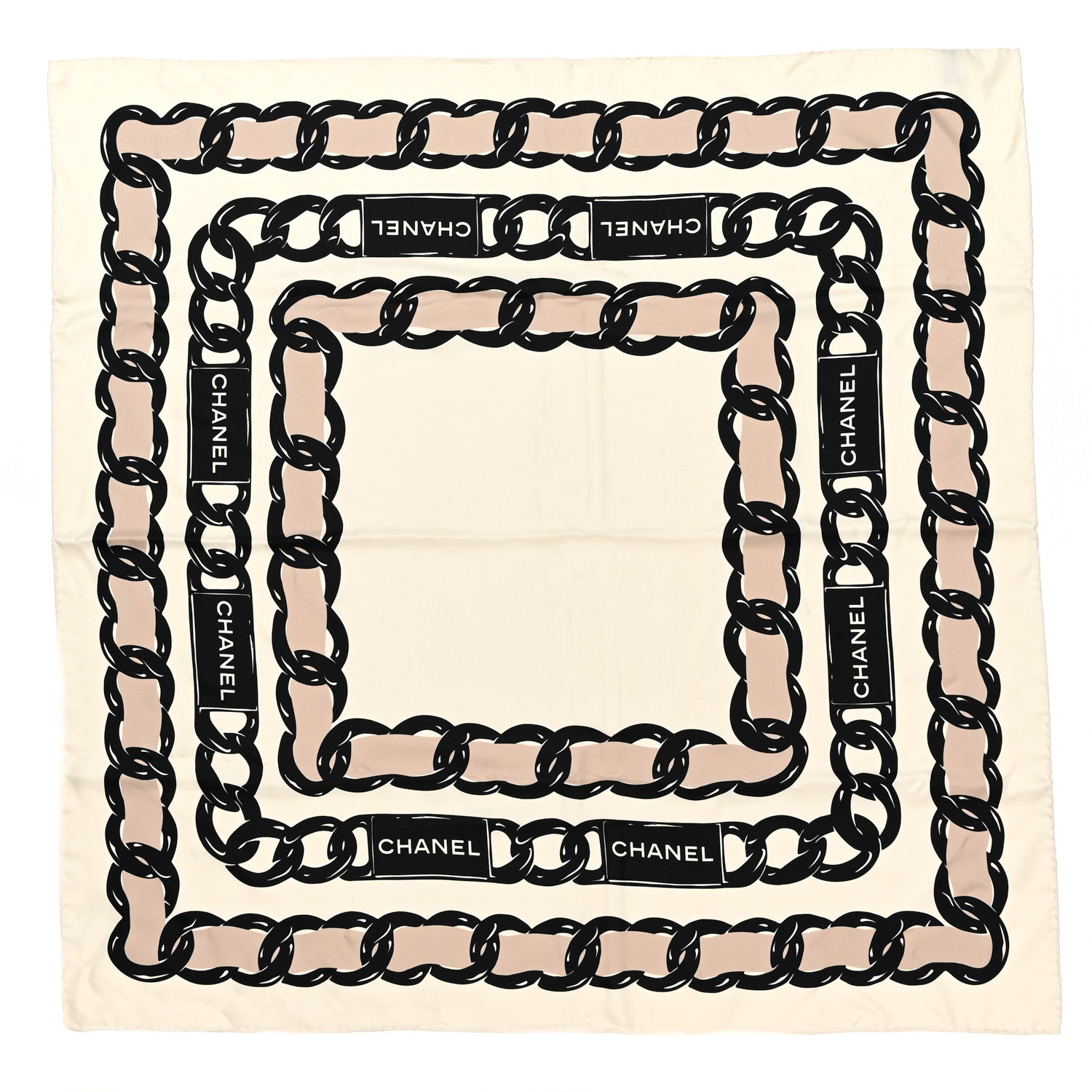 Chanel Silk Chain Square Scarf Ecru Beige Black 1 of 3