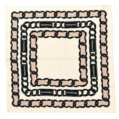 Chanel Silk Chain Square Scarf Ecru Beige Black 1 of 3