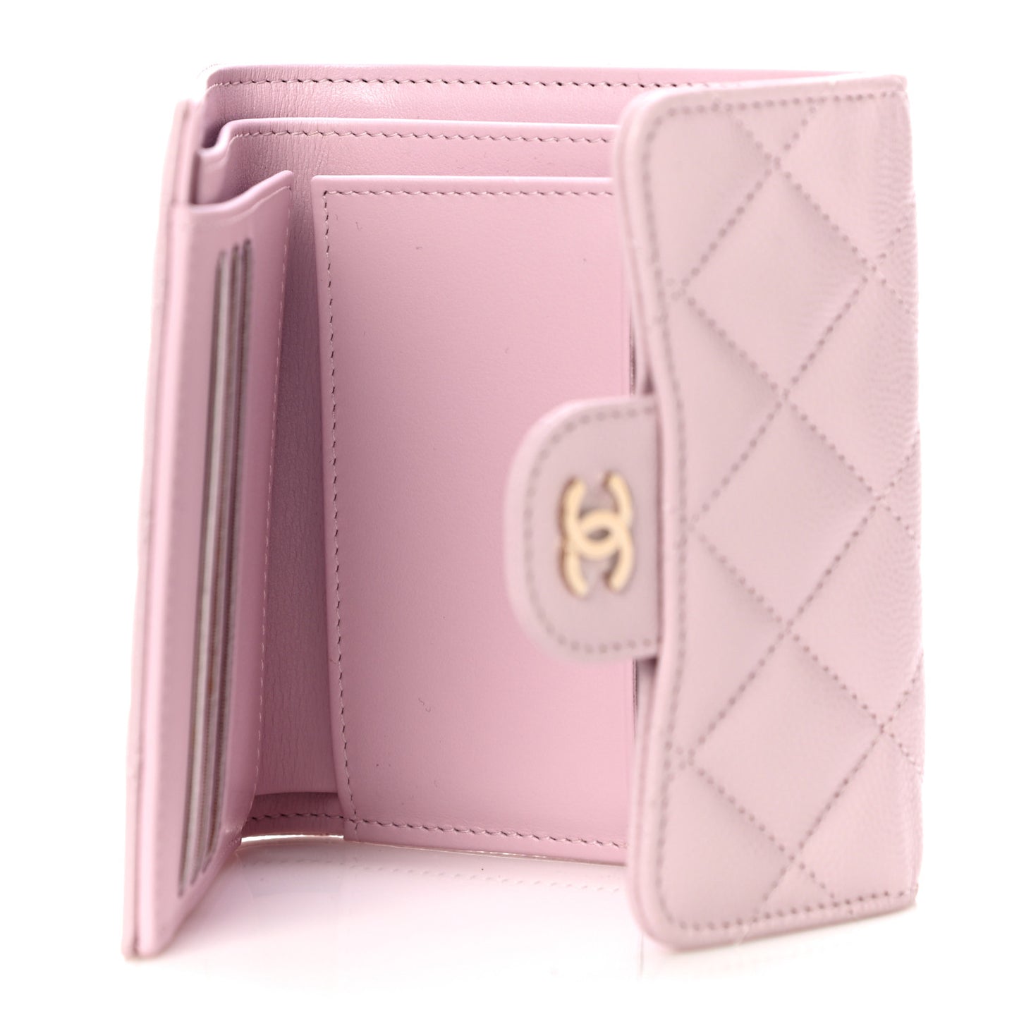 Caviar Quilted Compact Flap Wallet Light Pink