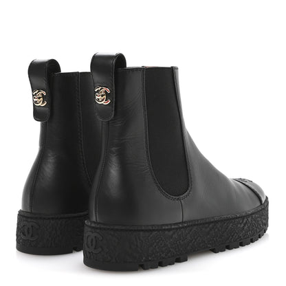 Chanel Calfskin Cap Toe CC Ankle Boots 37 Black 5 of 9