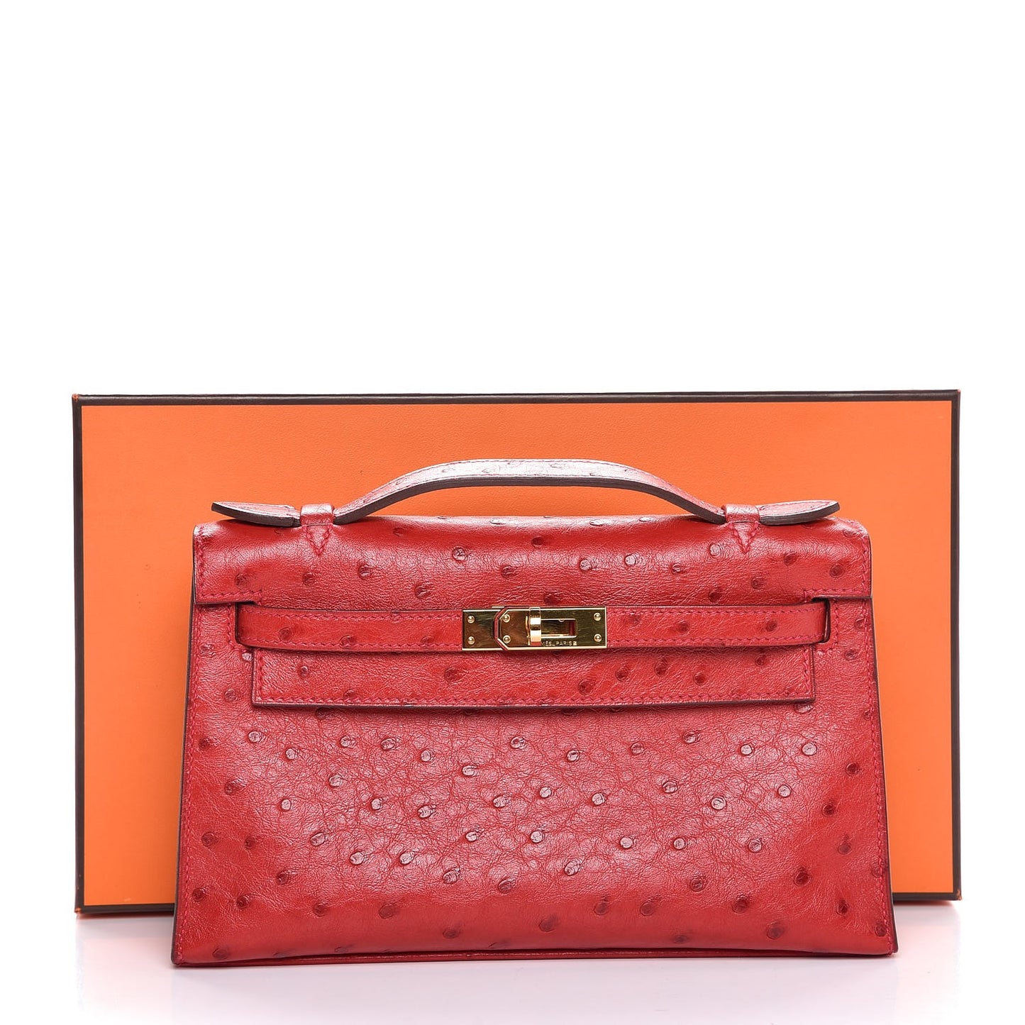 Ostrich Kelly Pochette Rouge Vif