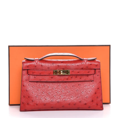 Hermes Ostrich Kelly Pochette Rouge Vif 35 of 35