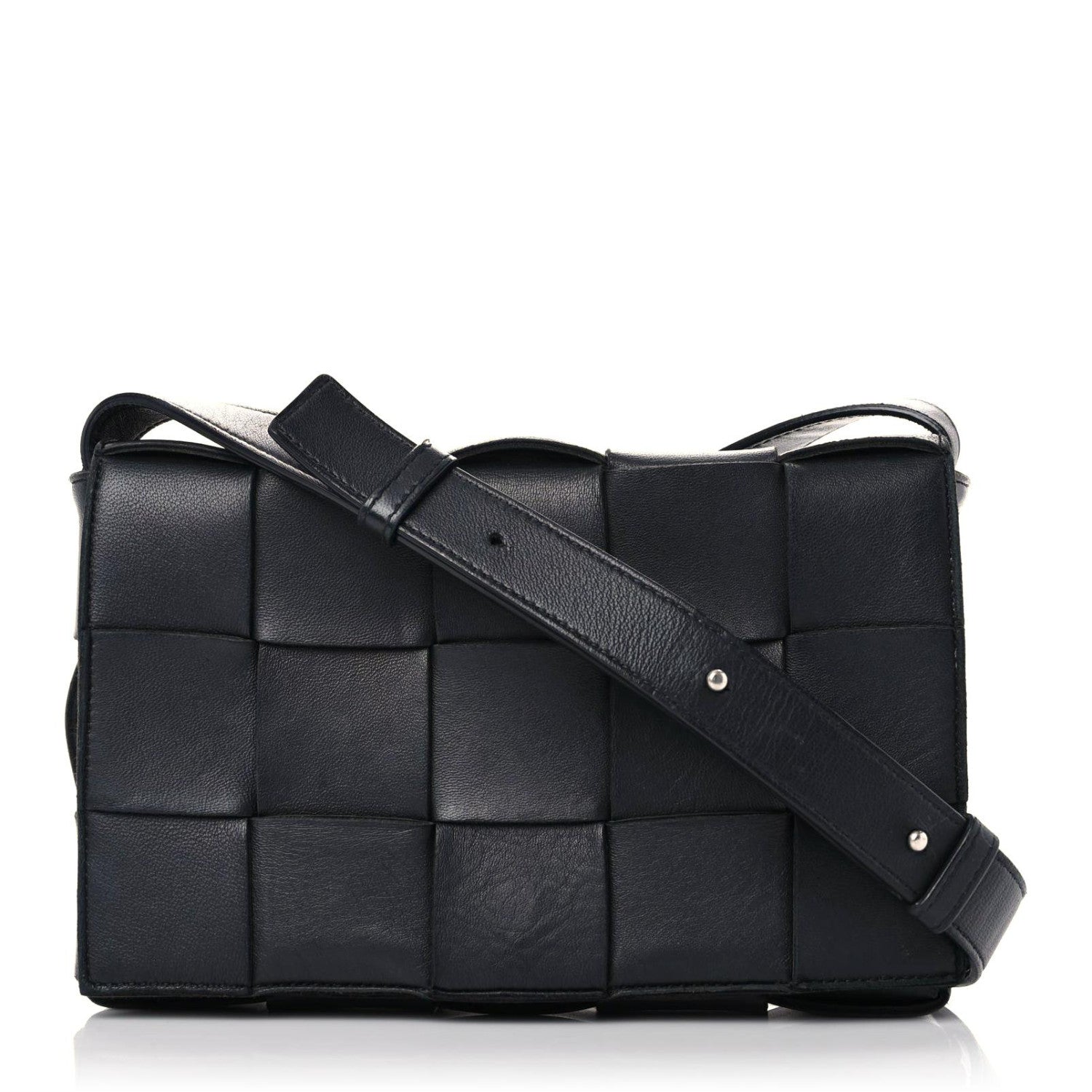 Bottega Veneta Lambskin Maxi Intrecciato Cassette Crossbody Bag Black 1 of 21