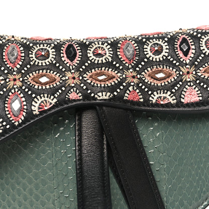 Christian Dior Beaded Calfskin Snakeskin Mini Saddle Bag Green 8 of 10